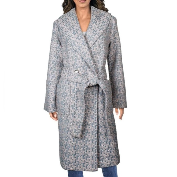 kathy ireland Jackets & Blazers - Kathy Ireland Women's Metallic Plaid Belted Long Coat Size Med, Large, 3X - NEW